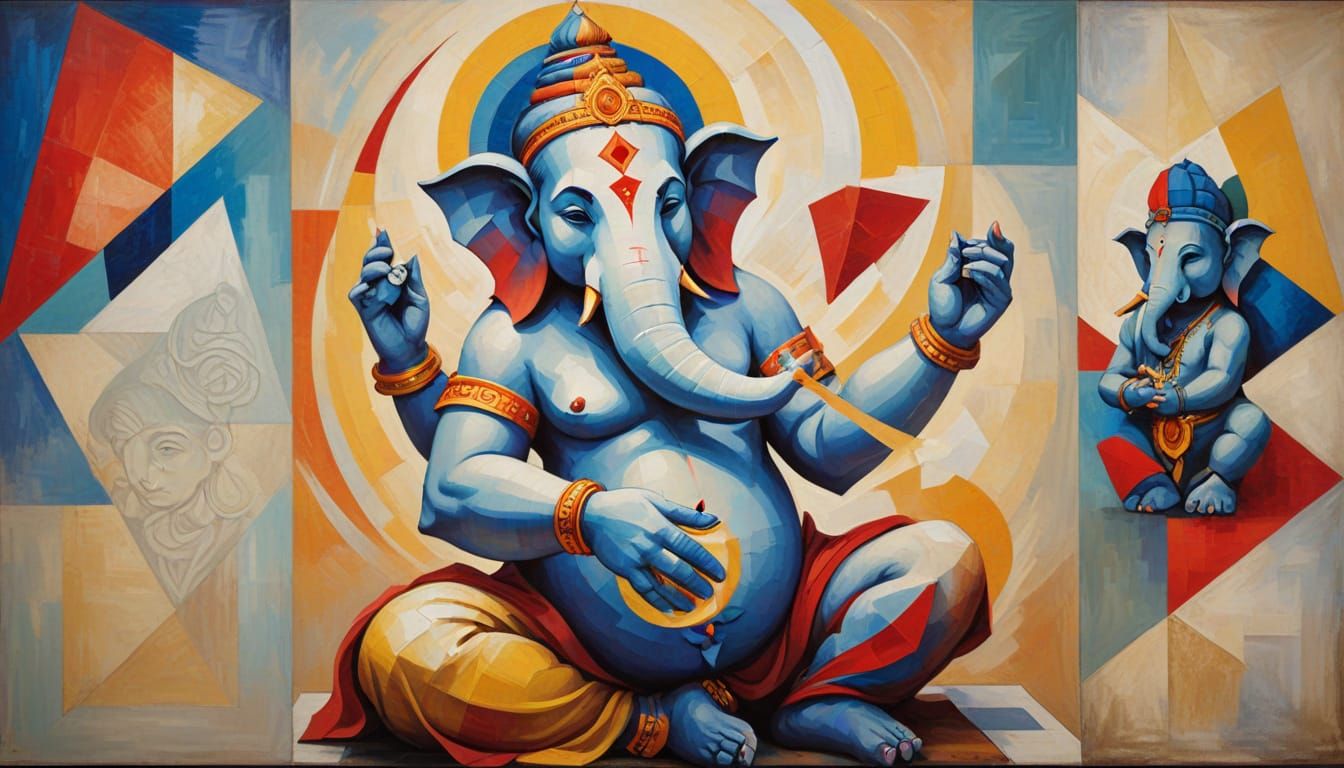 Impressionist Goddess Parvati Creates Ganesha in Golden Ligh...