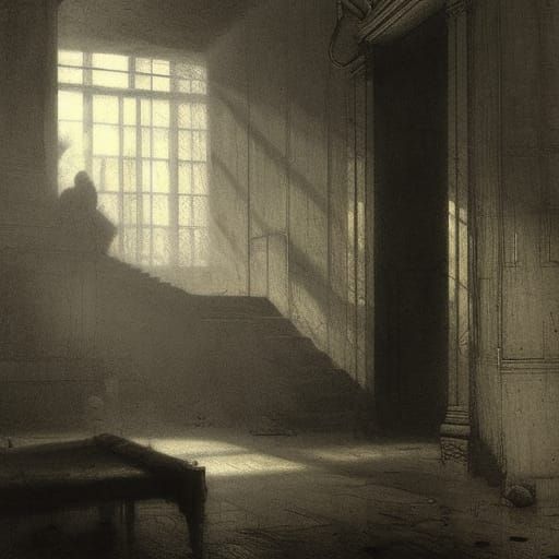 Eerie Hospital Liminal Space in Dark Gothic Style