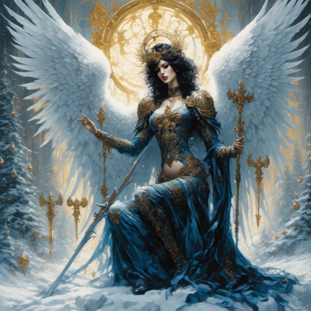 Dark Angel in Snow Scene