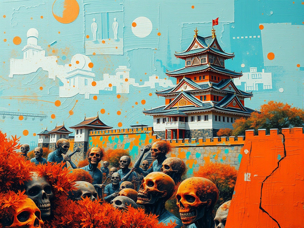 Osaka Castle Zombie Invasion: Impasto Oil Painting