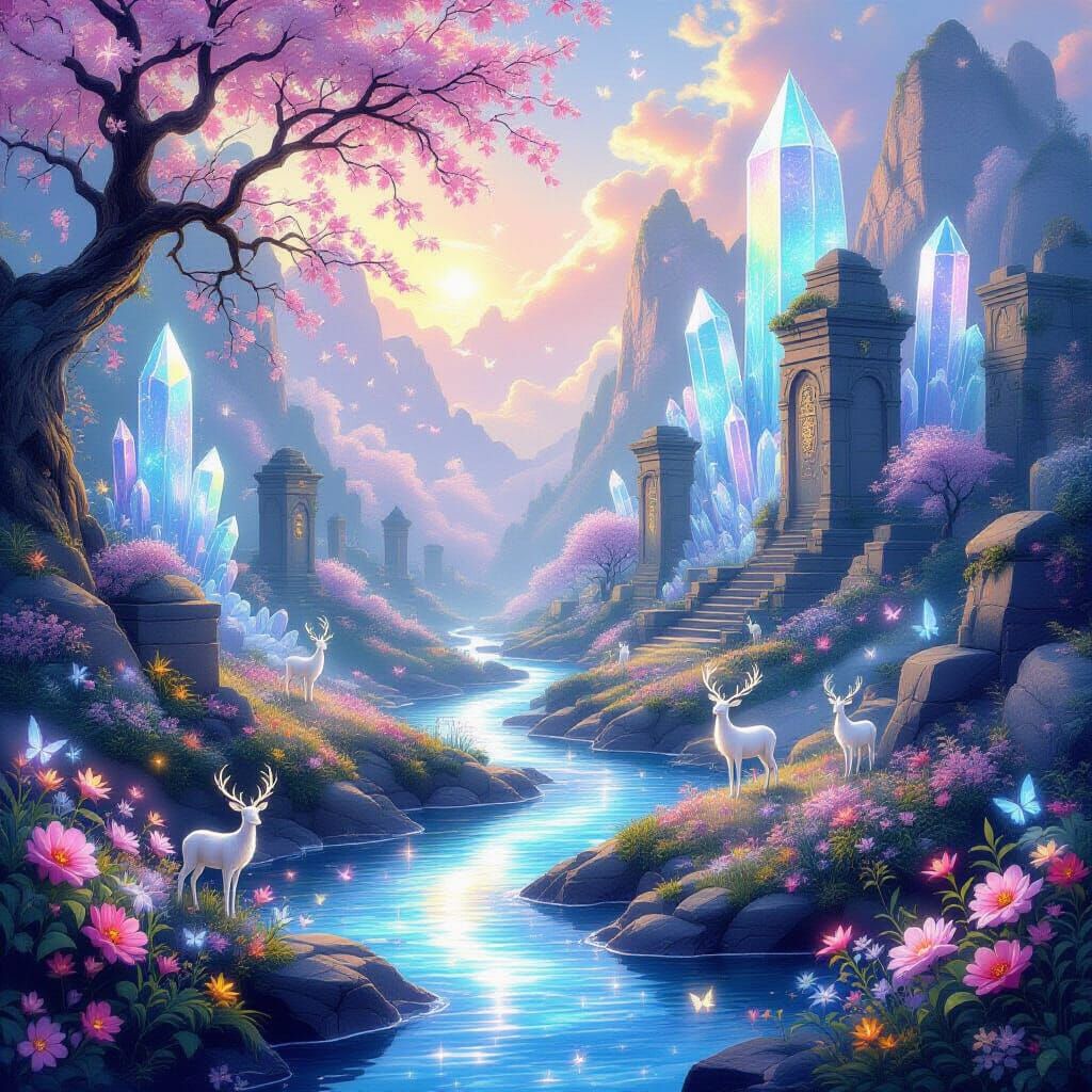 Magical Floating Flowers in a Dreamlike Fantasy Landscape