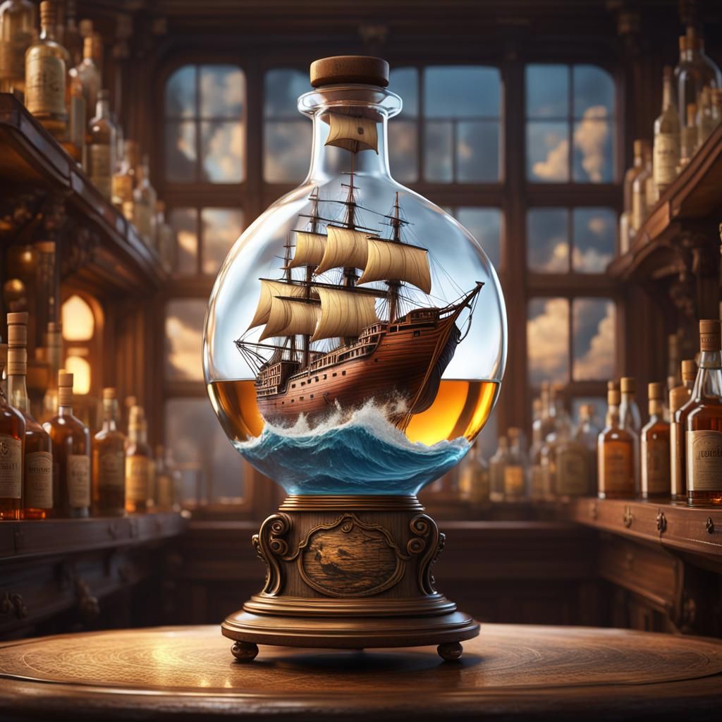 Ship in a Whiskey Bottle: Detailed 8K Render