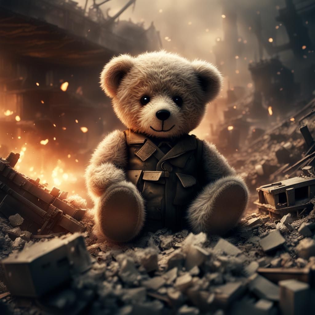 Teddy Bear in Ruins: A Dramatic Digital Painting