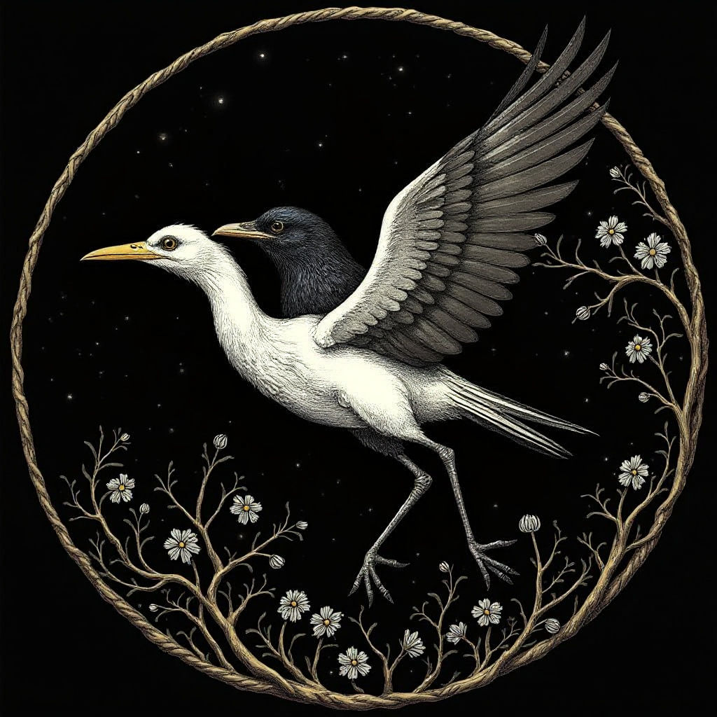 Medieval Heron Sigil on Black Background