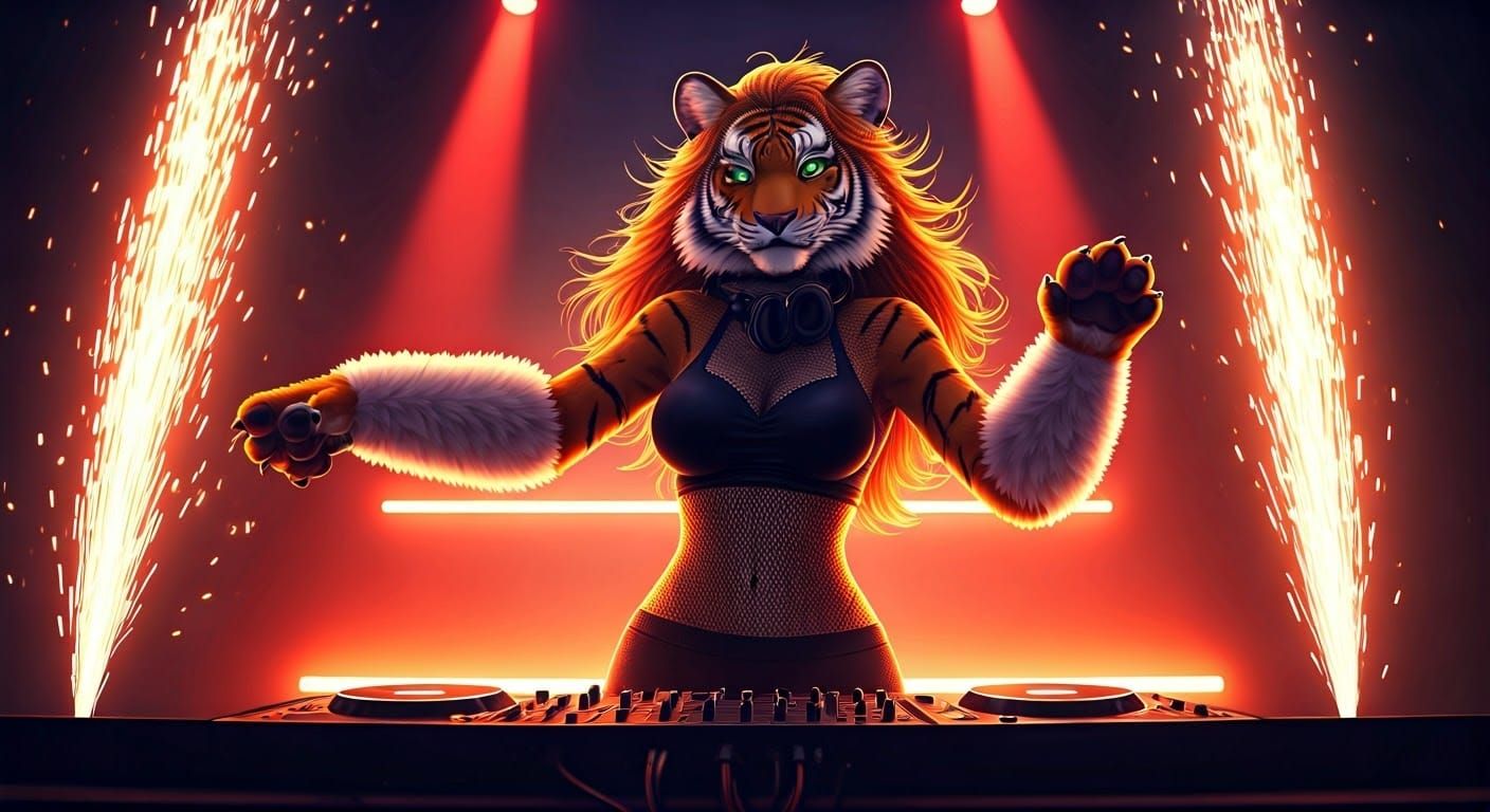 Glamorous Cyberpunk DJ Tigress Takes the Stage