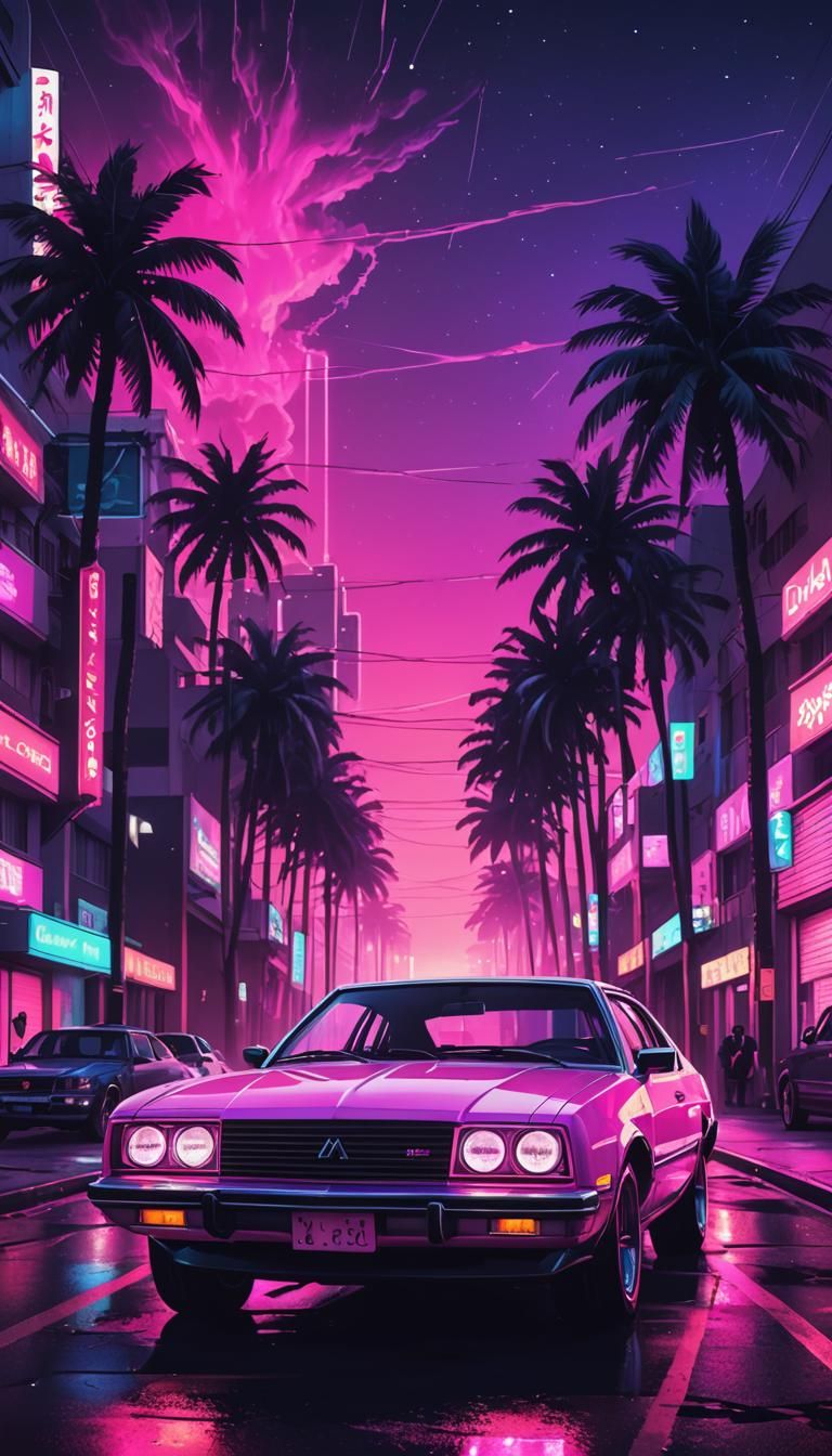 Synthwave Neon Car in Retro Style