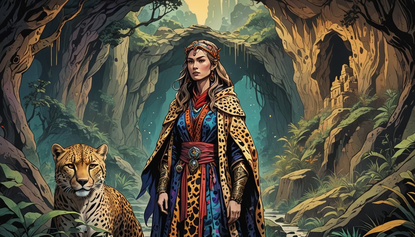 Sorceress in Jungle Cave Ink Poster