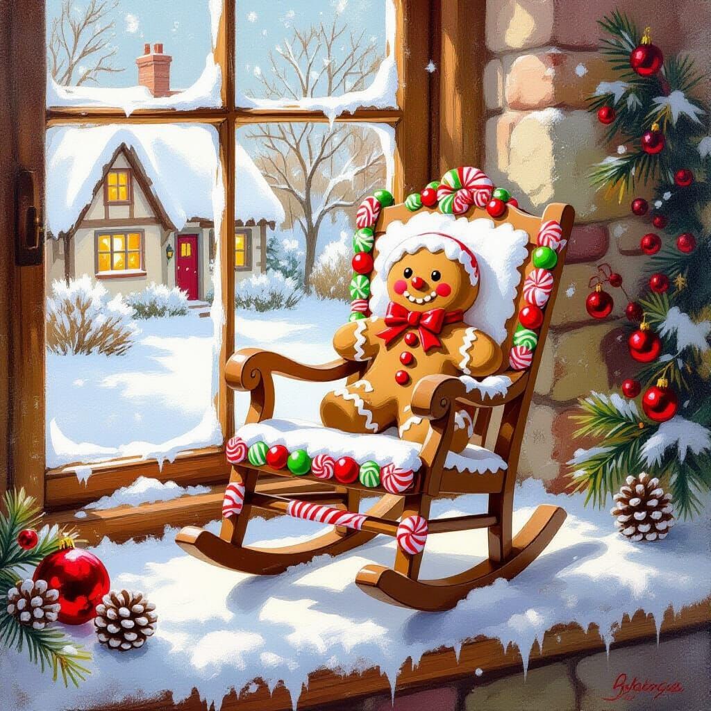 Festive Gingerbread Rocking Chair in Children's Illustration...