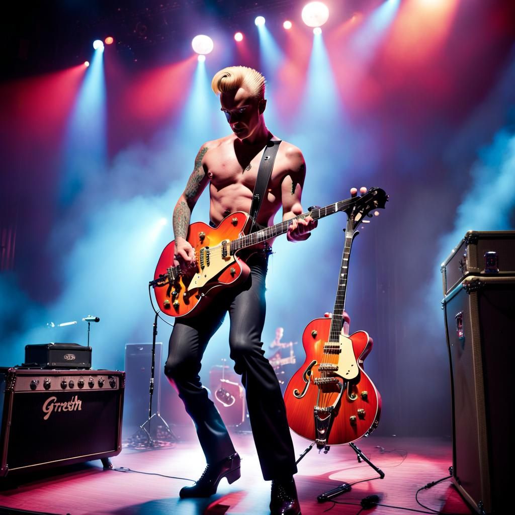 Electric Rockabilly Stage Presence in High-Contrast Vibrance