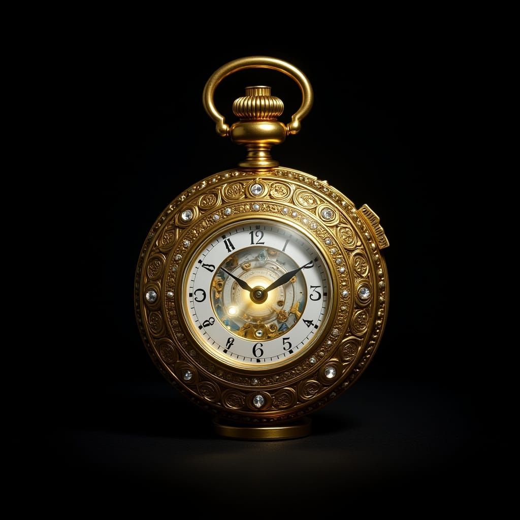 A vintage pocket watch, intricately designed with opulent go...