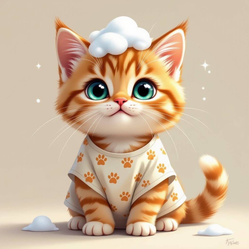 Cartoon Kitten with Shampoo, Digital Illustration