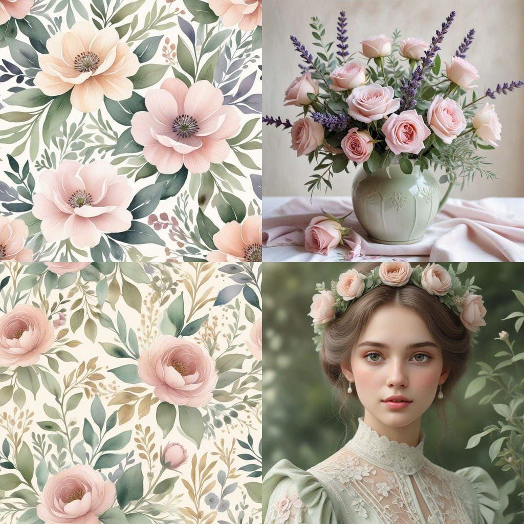 Vintage Floral Elegance in Soft Pastels