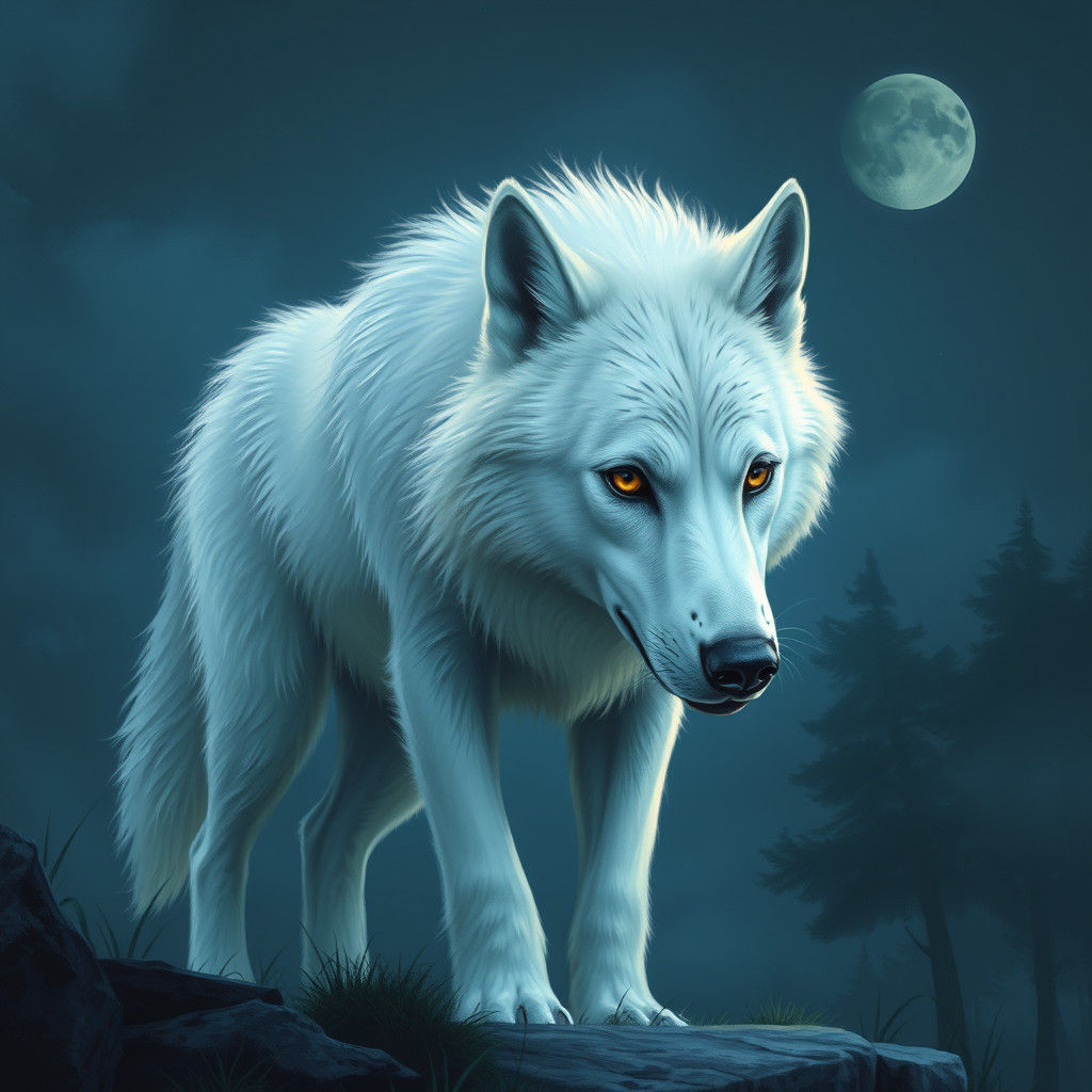 Majestic White Wolf in Twilight Ambiance