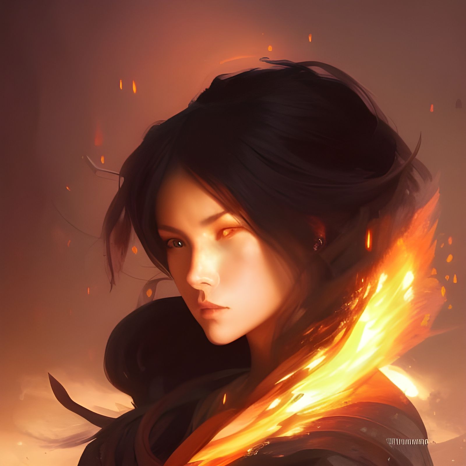 Anime Warrior in Smoldering Fire Lands: Hyperdetailed Portra...