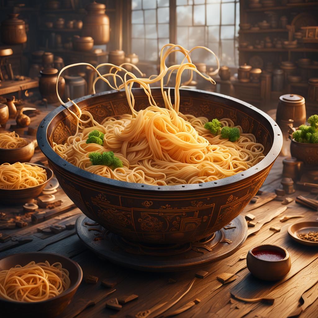 Fantastical Bowl of Electric Noodles: Digital Art
