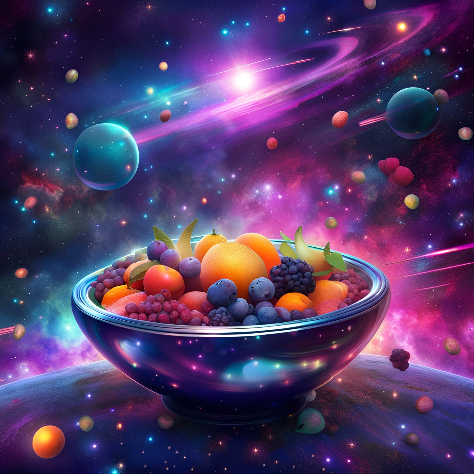 Cosmic Fruit Bowl Starship in Astral Illustration