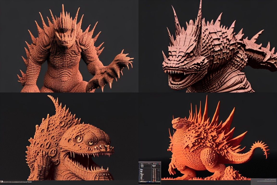 Godzilla Mech Diorama in Dark Fantasy Style