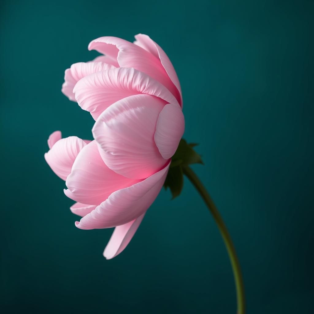 Hyperrealistic Pink Peony Against Turquoise Backdrop
