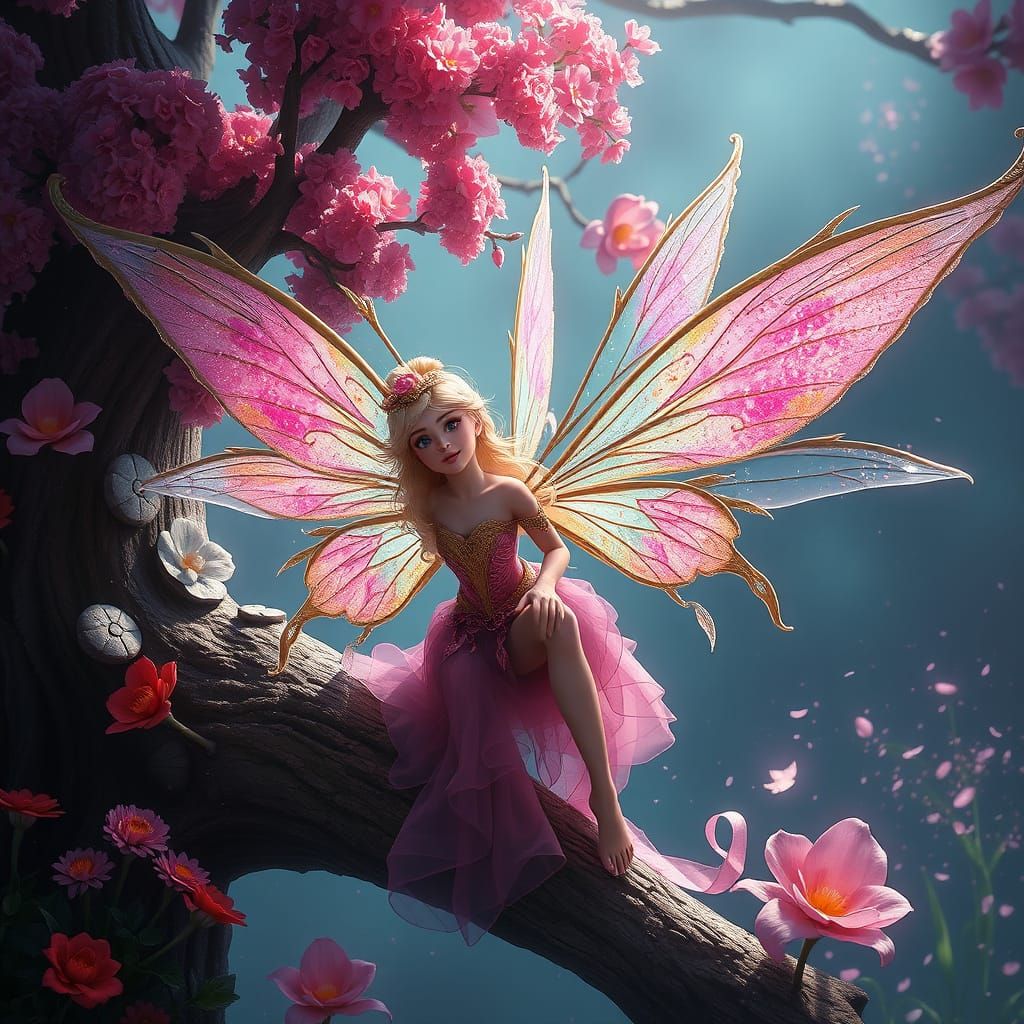 Ethereal Fairy Emerges from Enchanted Neverland Landscape