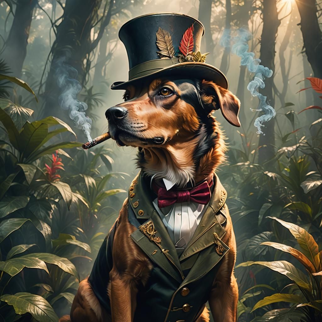 Dog in Top Hat Smoking Cigar, Vietnam Style