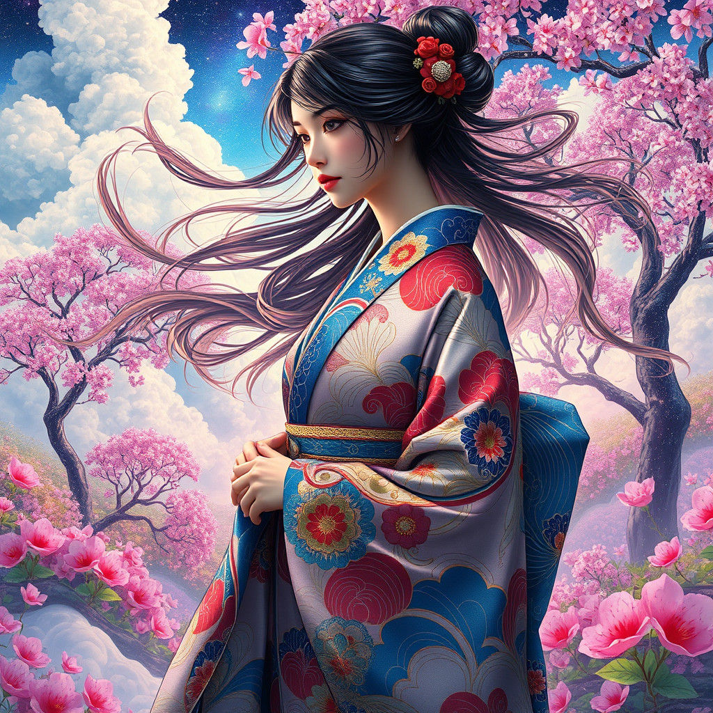 Quantum Kimono in Dream Garden: Fauvist Surrealism