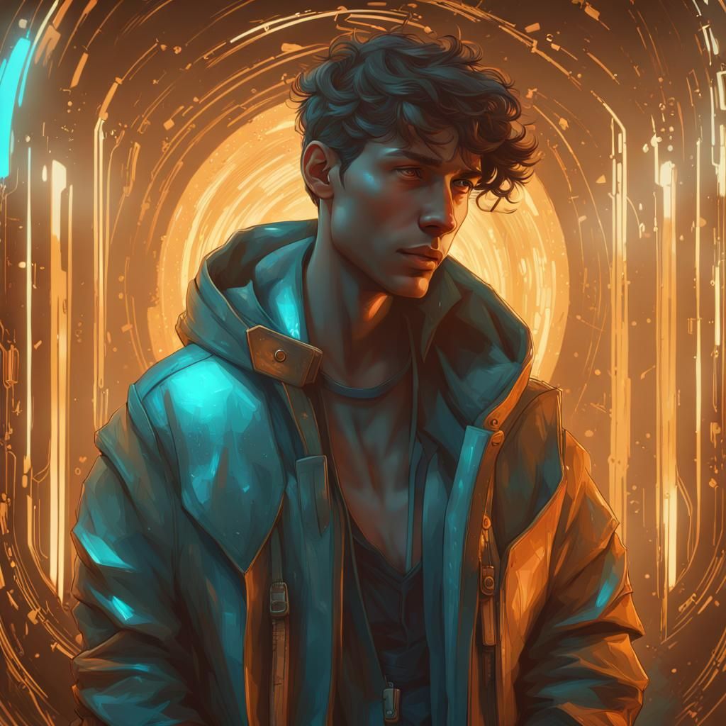 Futuristic Portrait in Golden Light, Monochromatic Concept A...