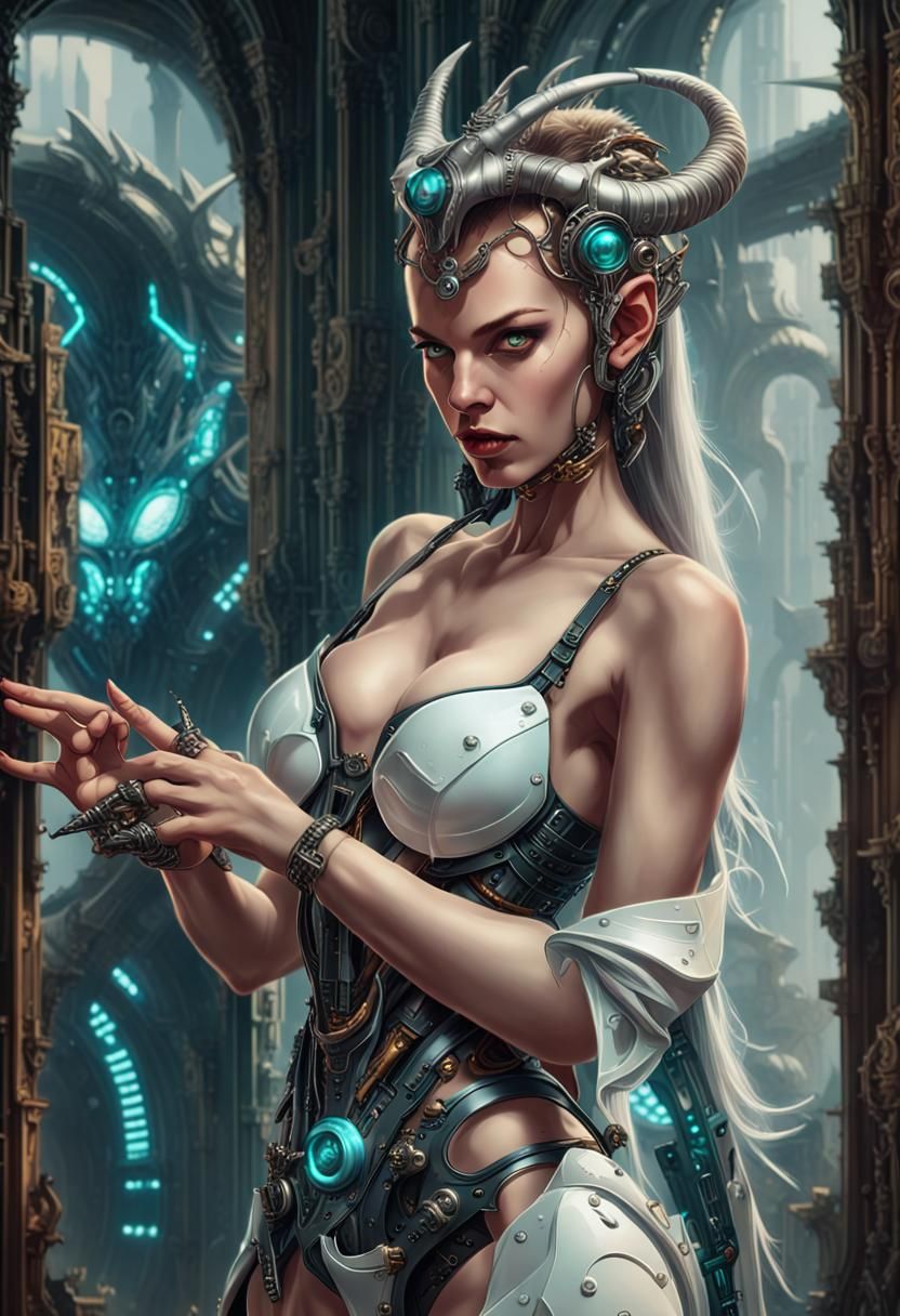 Cyberpunk Sorceress with Fractal Armor