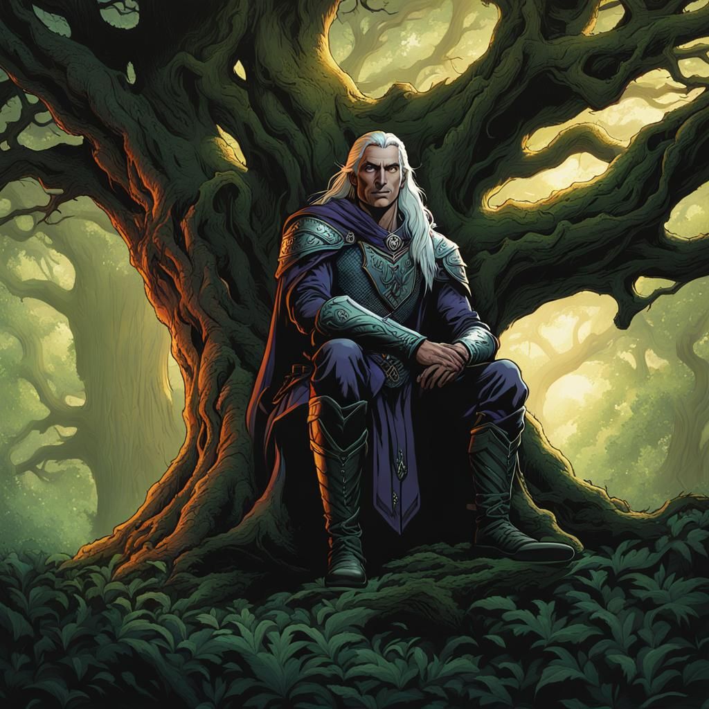 Drizzt Do'Urden Gazing at Dawn, Retro D&D Illustration
