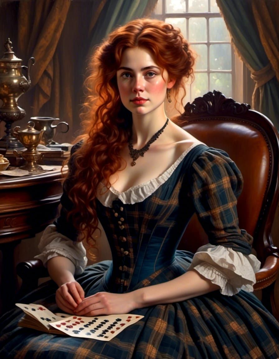 Victorian Woman Playing Solitaire Portrait