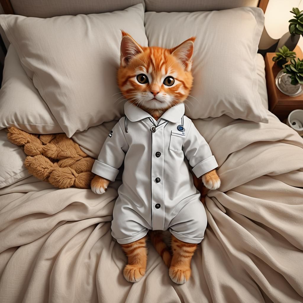 Cute Kitten in Nursing Clothes: 3D Render
