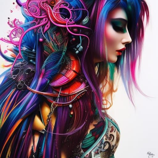 Alien Belly Dancer in Inkpunk Style