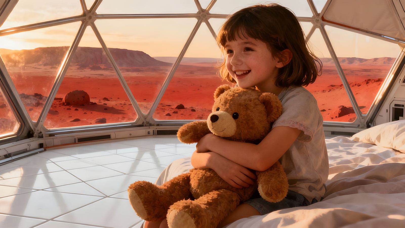 Child's Nostalgic Moment in Mars Colony