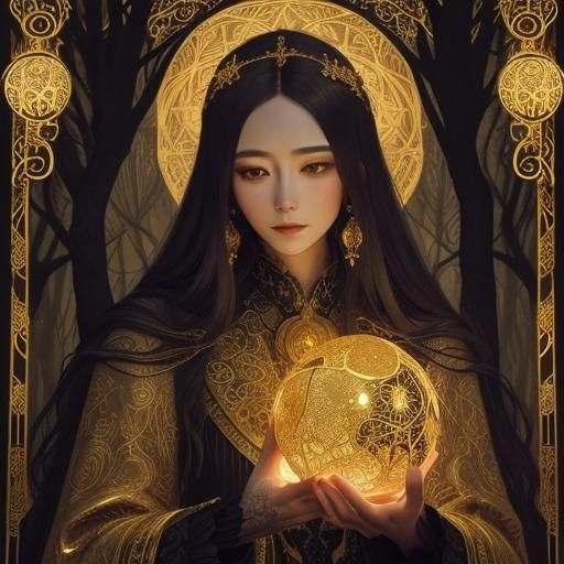 Mystical Woman in Forest: Art Nouveau Style