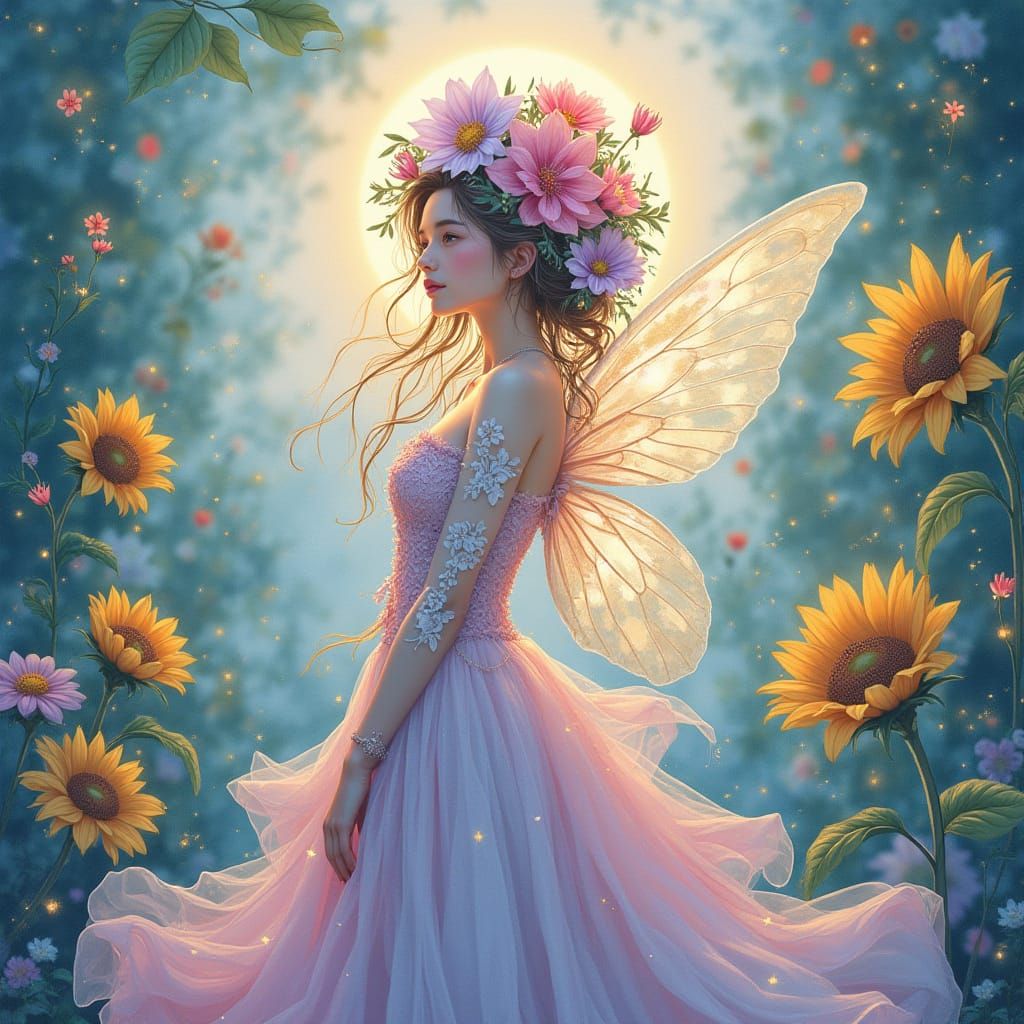 Flower Fairy Queen in Ethereal Garden
