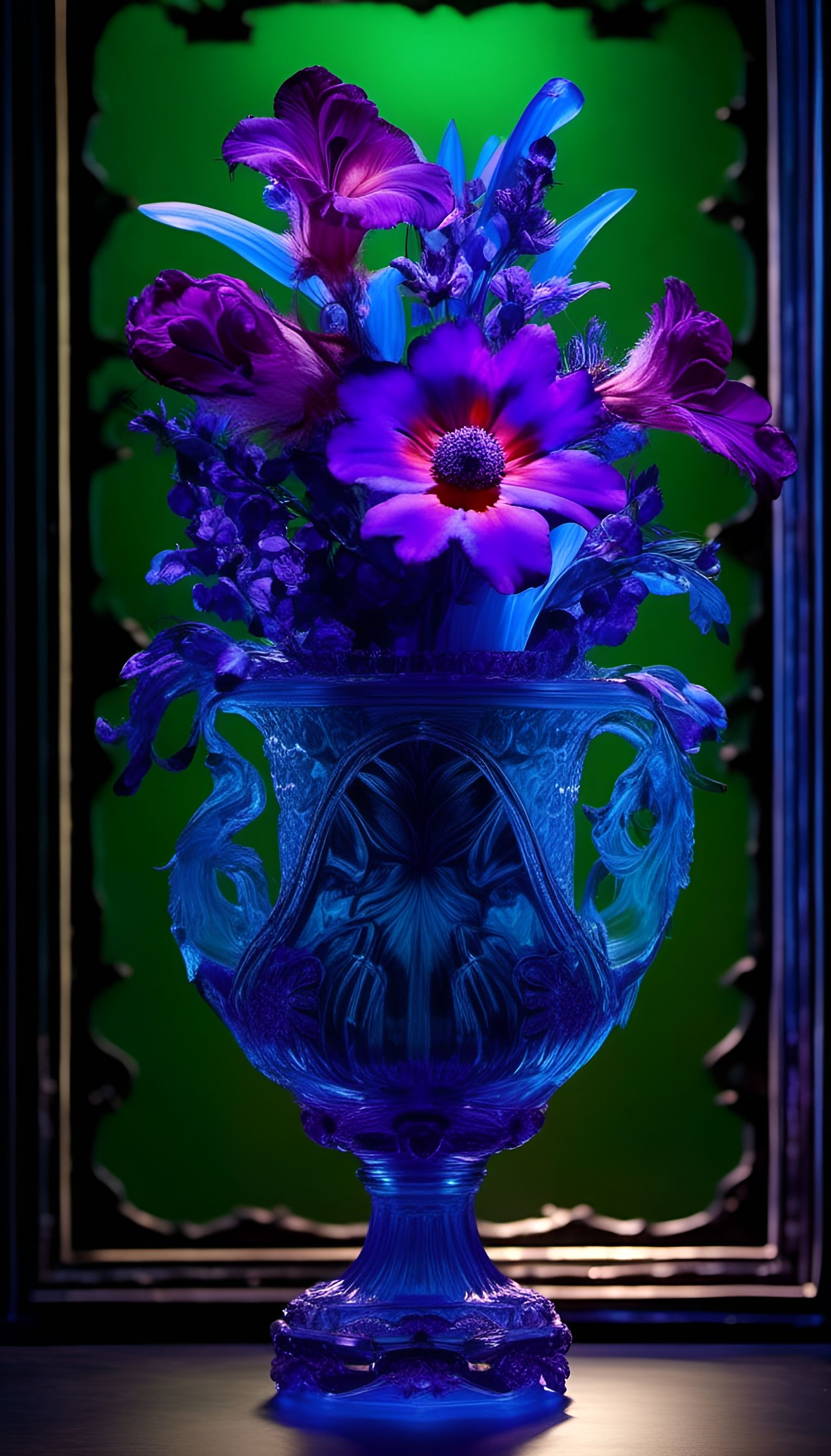 Botanical Ernst Haeckel Bouquet in Carved Uranium Vase
