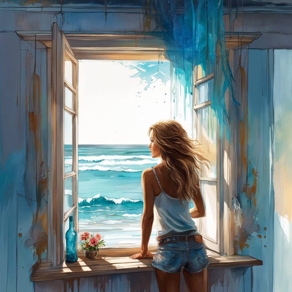 Surreal Ocean View with Organic Slime in Giger Style