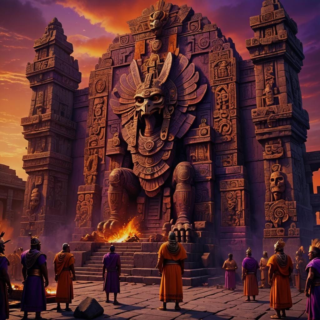 Aztec Ritual at Templo Mayor: A Matte Painting