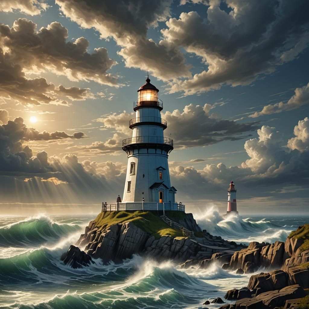 Dramatic Oceanscape Lighthouse with Complex Lighting