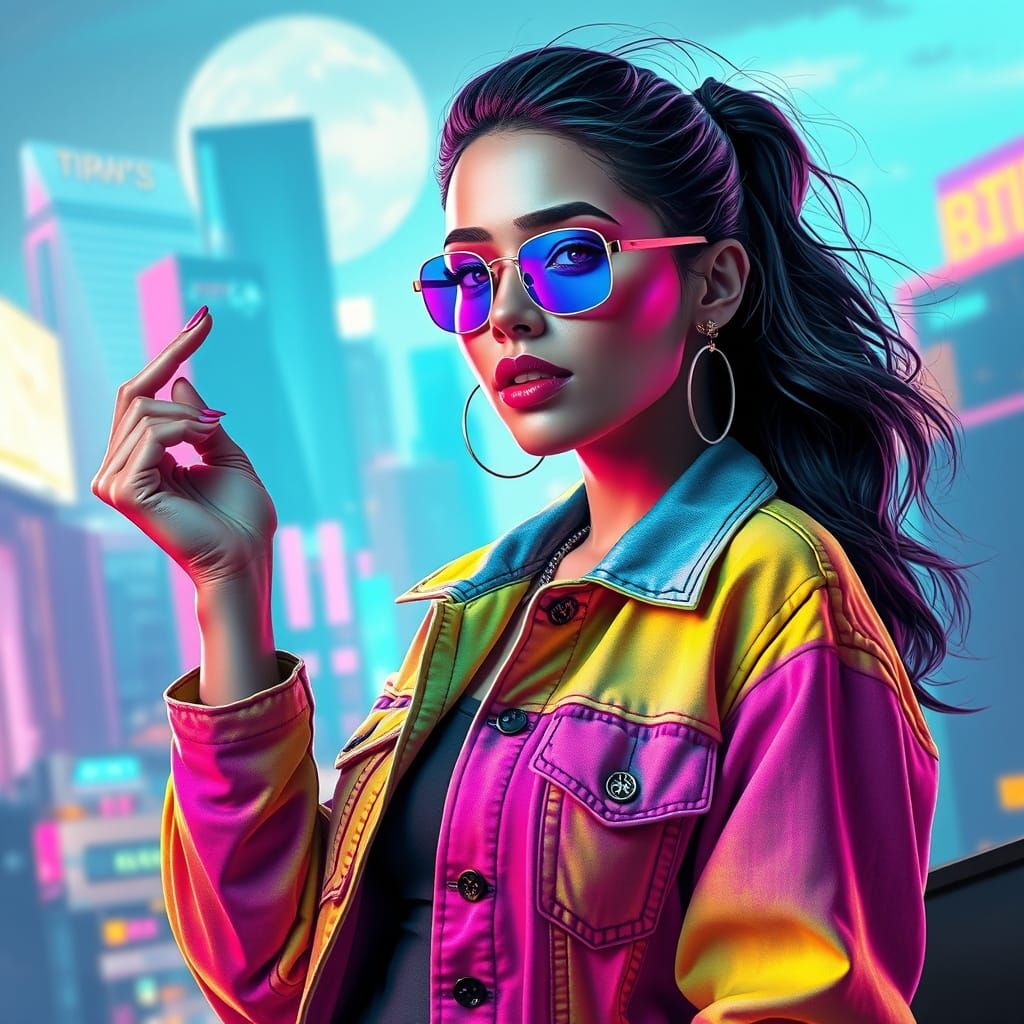 Retro-Futuristic Woman in Dystopian Cityscape