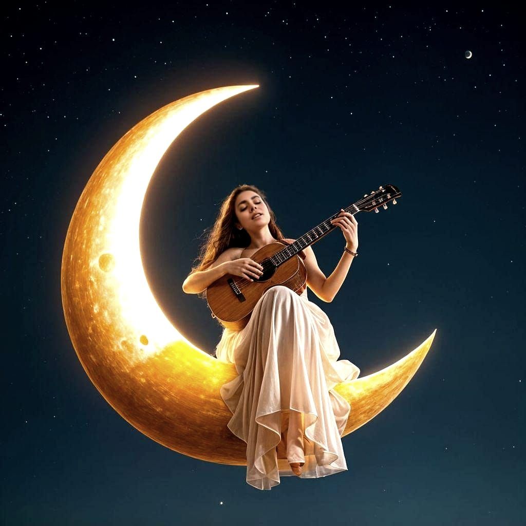 Celestial Guitarist on Crescent Moon