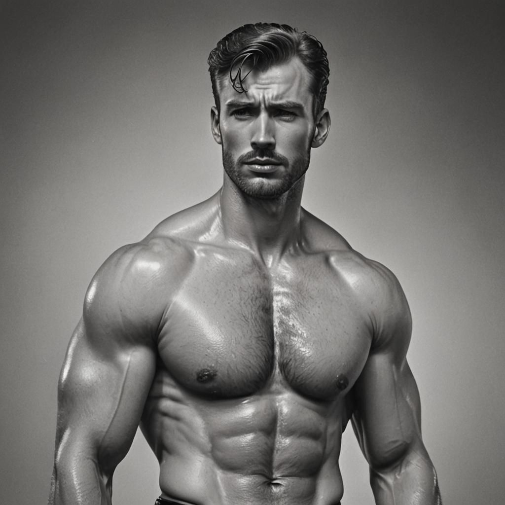 Retrofuturistic Man Wiping Sweat in Tom of Finland Style