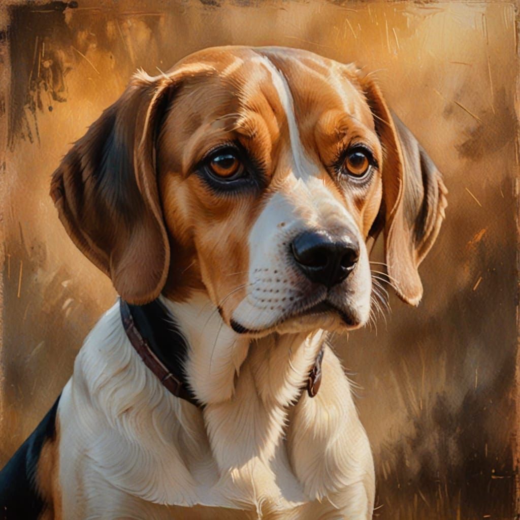 Classic Beagle Portrait in Oil Painting Style