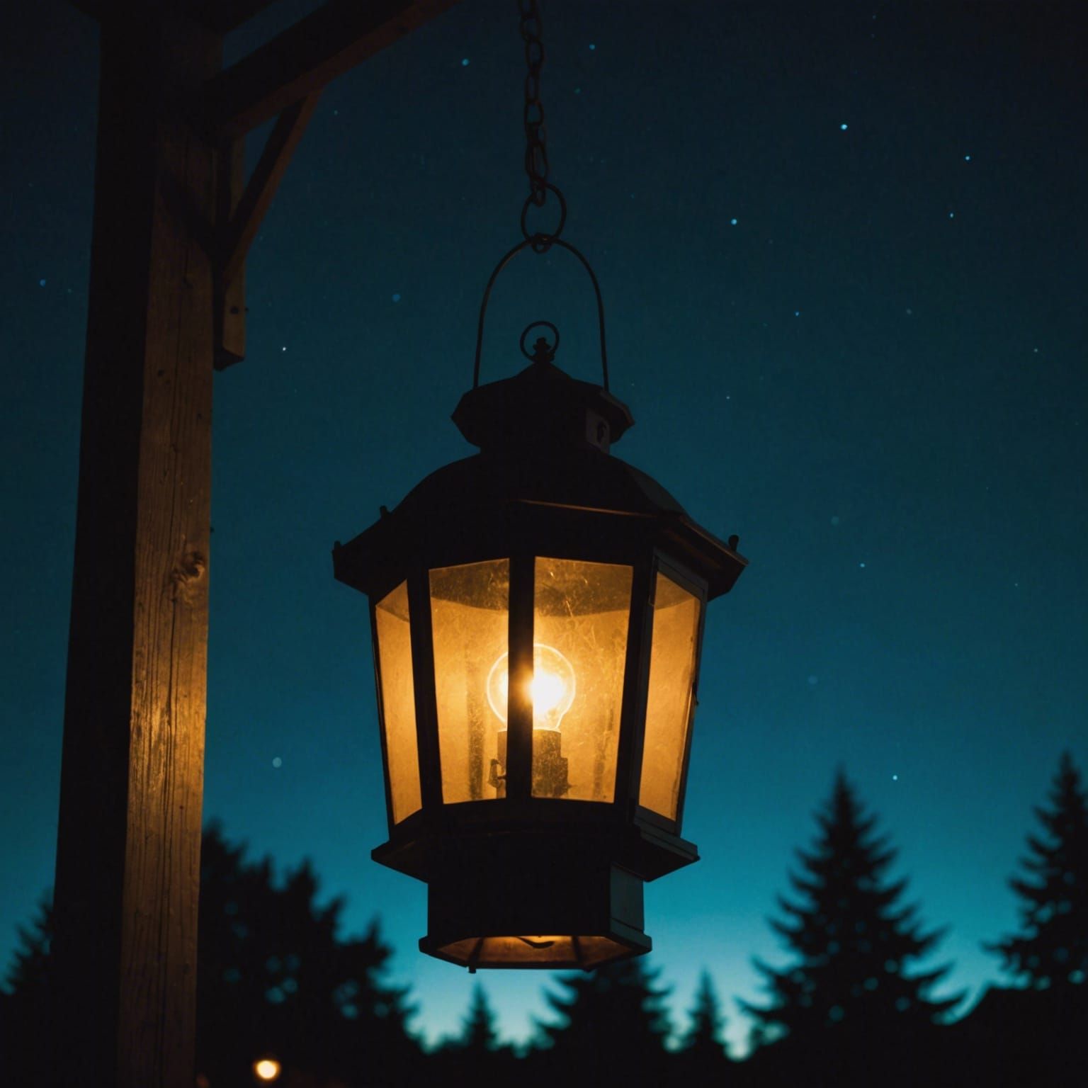 Glowing Lantern Illuminates a Dramatic Nightscape