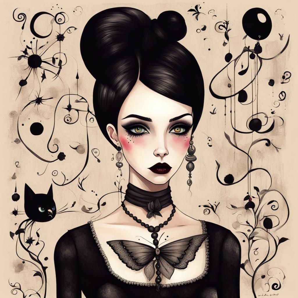 Retro Goth Girl in Style of Abstract Surrealism
