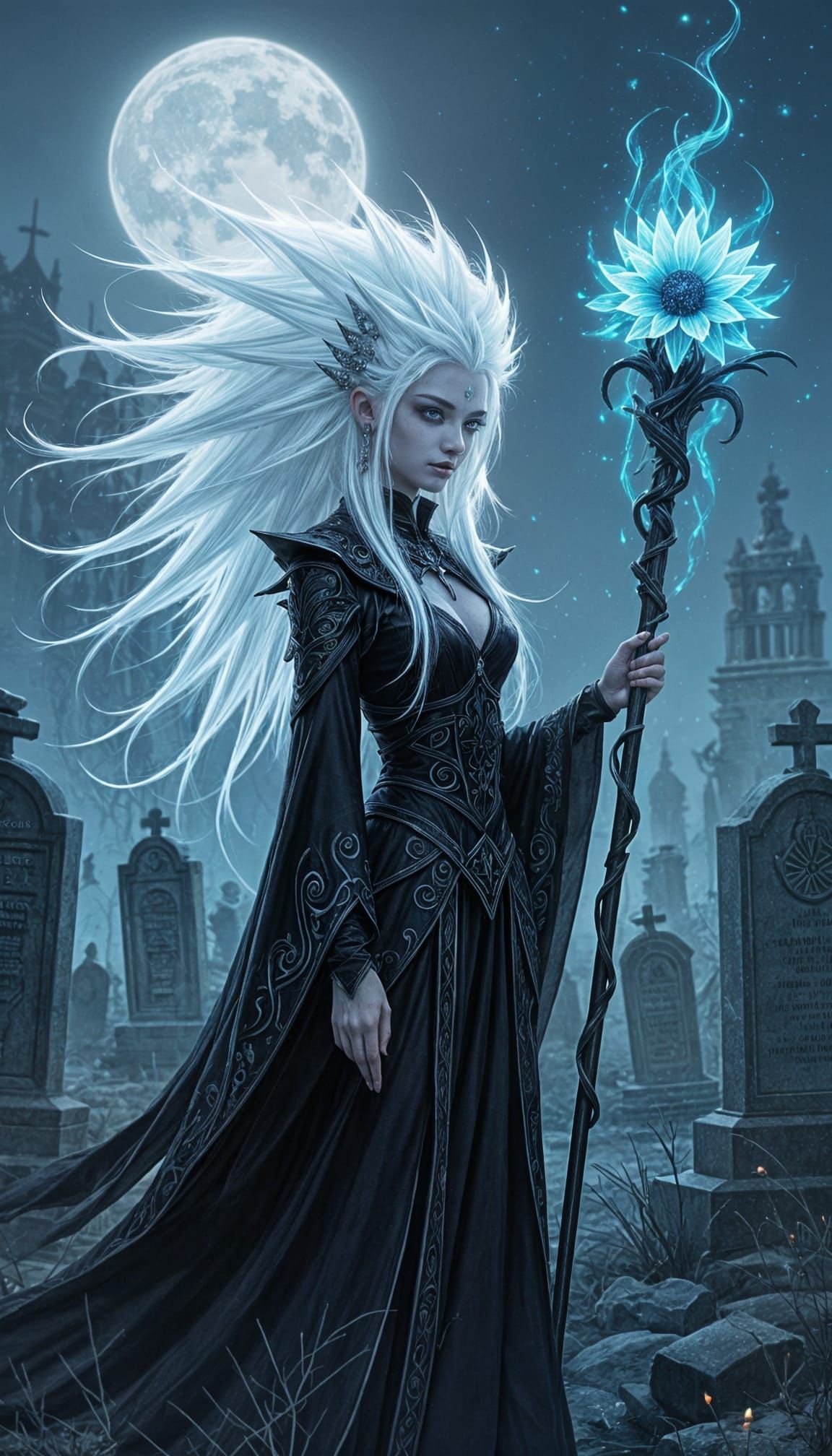 Fairy Necromancer with Crystalline Hair in Dark Fantasy Art