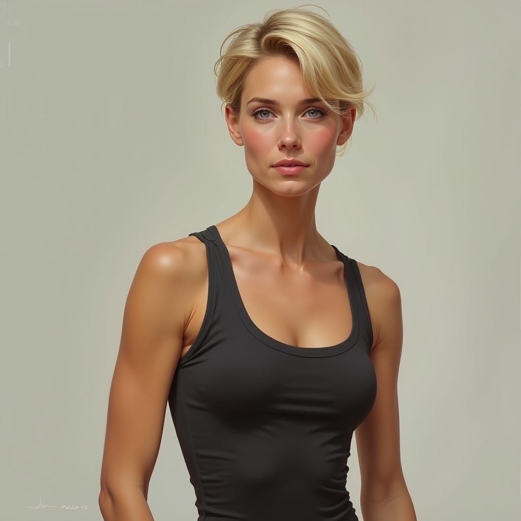 Slim, Blonde Woman in Photorealistic Leotard