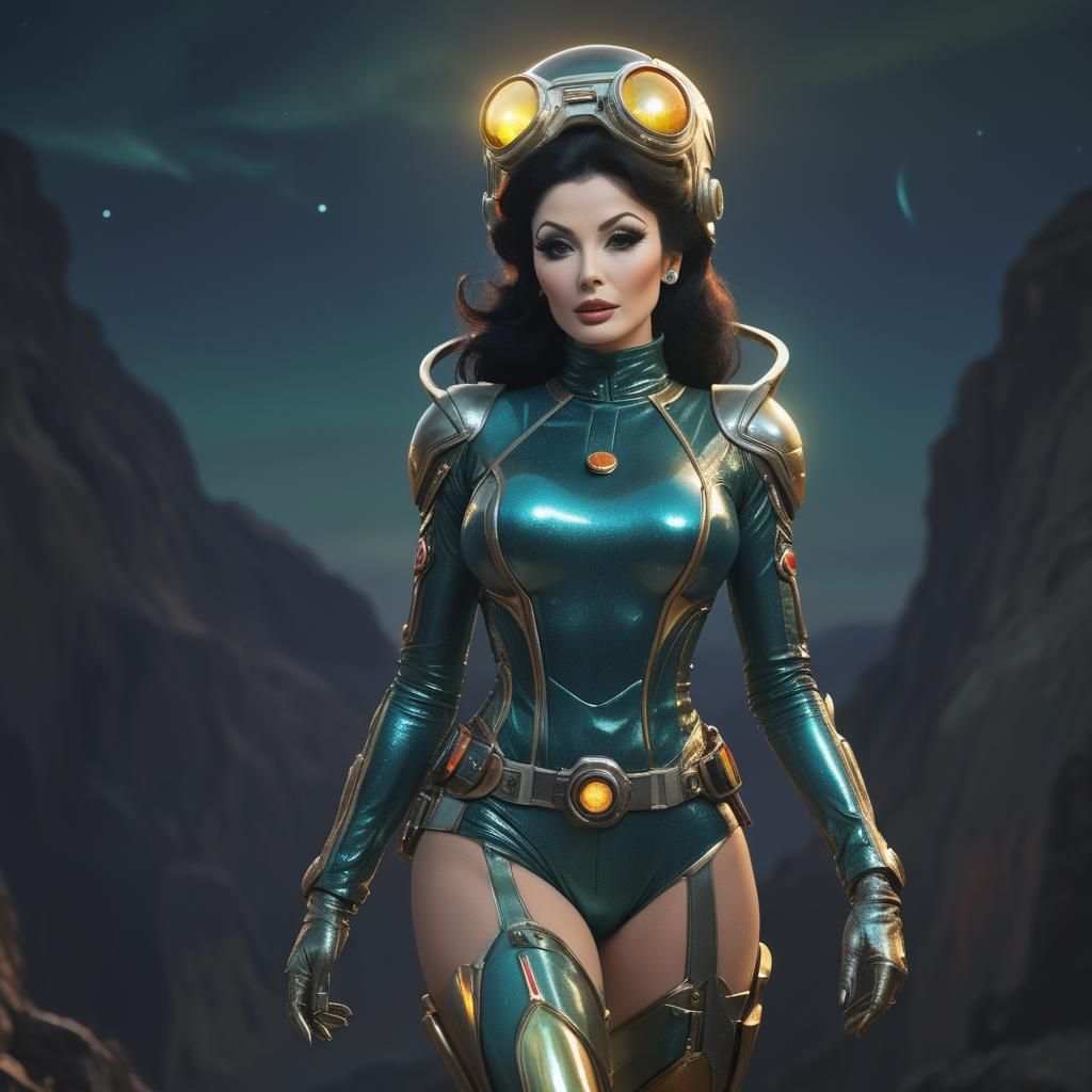 Confident Space Explorer on Alien Planet in Retropunk Style