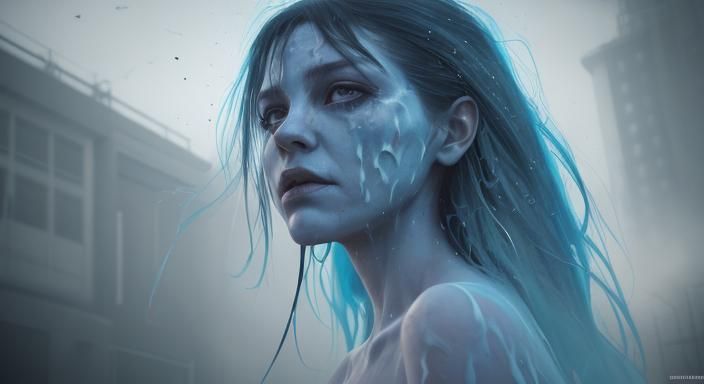 Halloween Ghost in Blue Tones, Graffiti Art