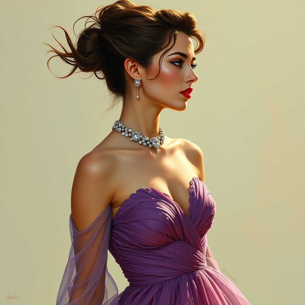 Elegant Brown Woman in Golden Gown, Inspired by Klimt's Soph...