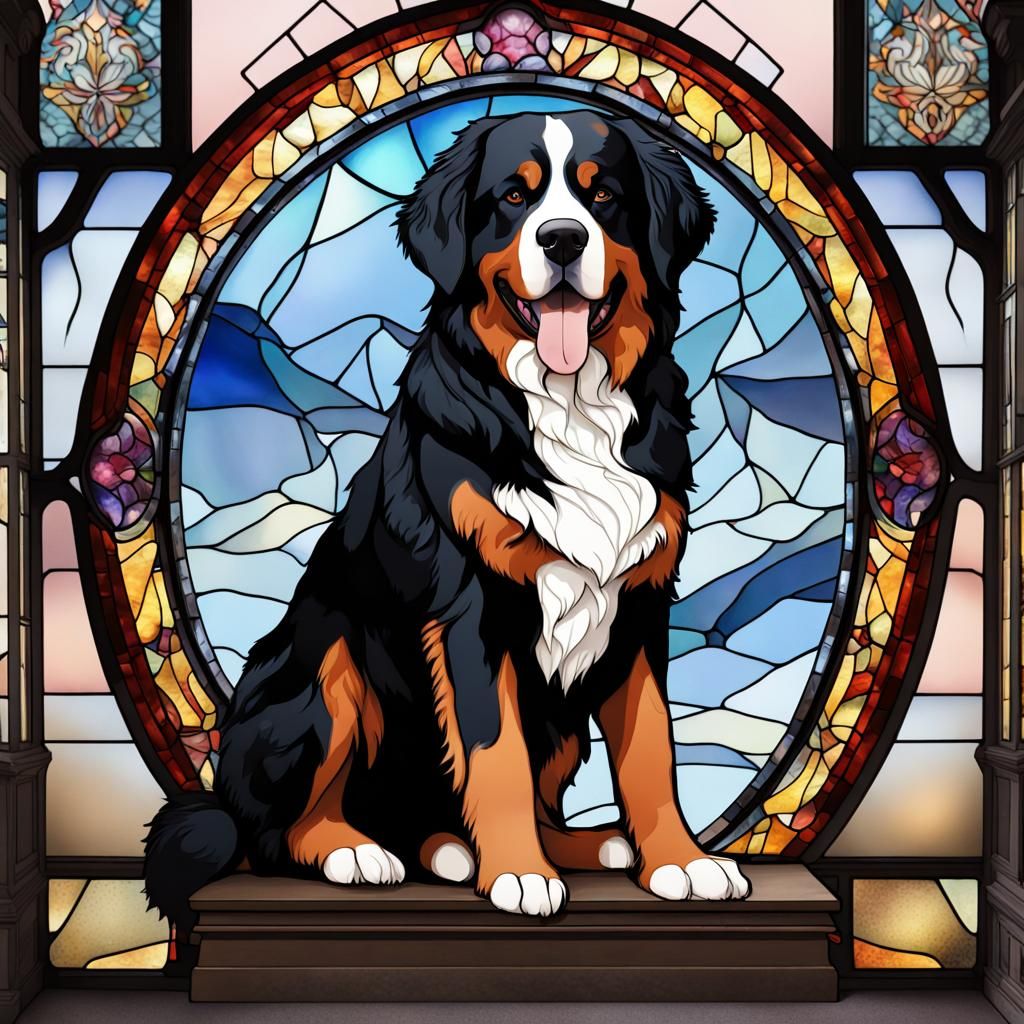 Stained Glass Bernese Mountain Dog Digital Painting